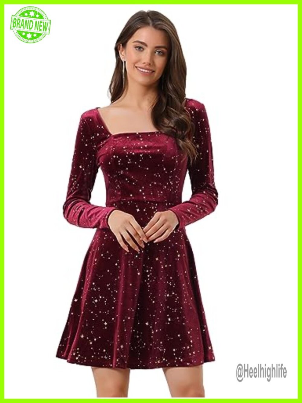 Allegra K Women's Velvet Star Square Neck Mini Dress